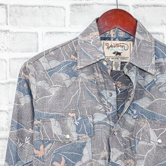 Western Aloha Men's Cowboy Snap button shirt Grey Print size XS - Picture 4 of 8